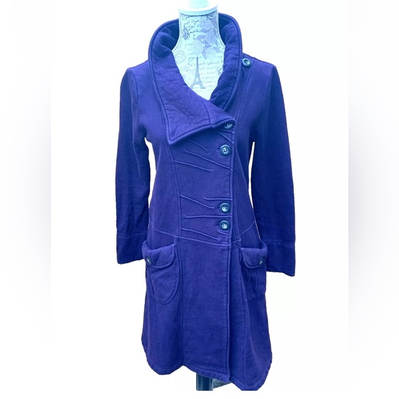 Juleselin Organic Cotton Trench Coat Jacket Purple Womens Size Small - Picture 5 of 12